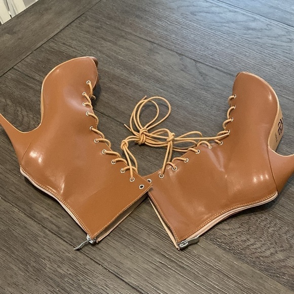 NWT BURJU Sofiya Nude Open Toe Lace Up Ankle Boots | Size 9.5 - Picture 7 of 9